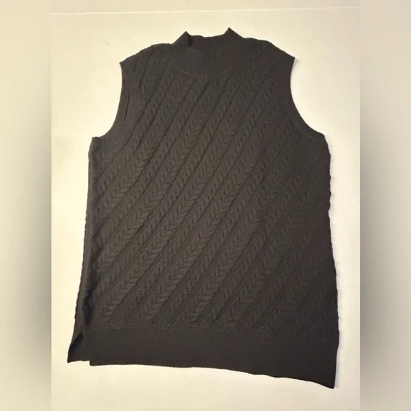 NWT $89 Talbots Woman CABLEKNIT SLEEVELESS SWEATER Black Size 1X - Picture 2 of 8